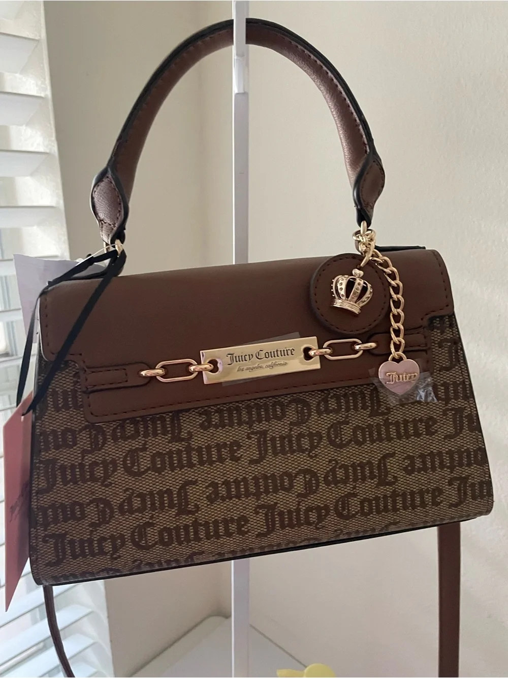 Juicy Couture Brown Monogram Mini Satchel Bag.